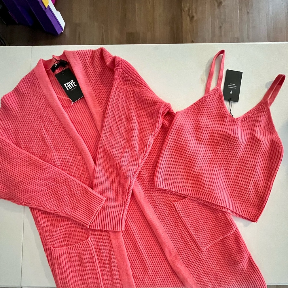 Frye Pink Knit Cardigan and Crop Top Set